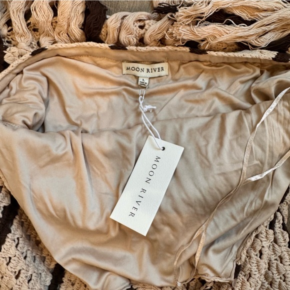 Moon River Cream and Brown Halter Sheath Midi Dress - Picture 7 of 11